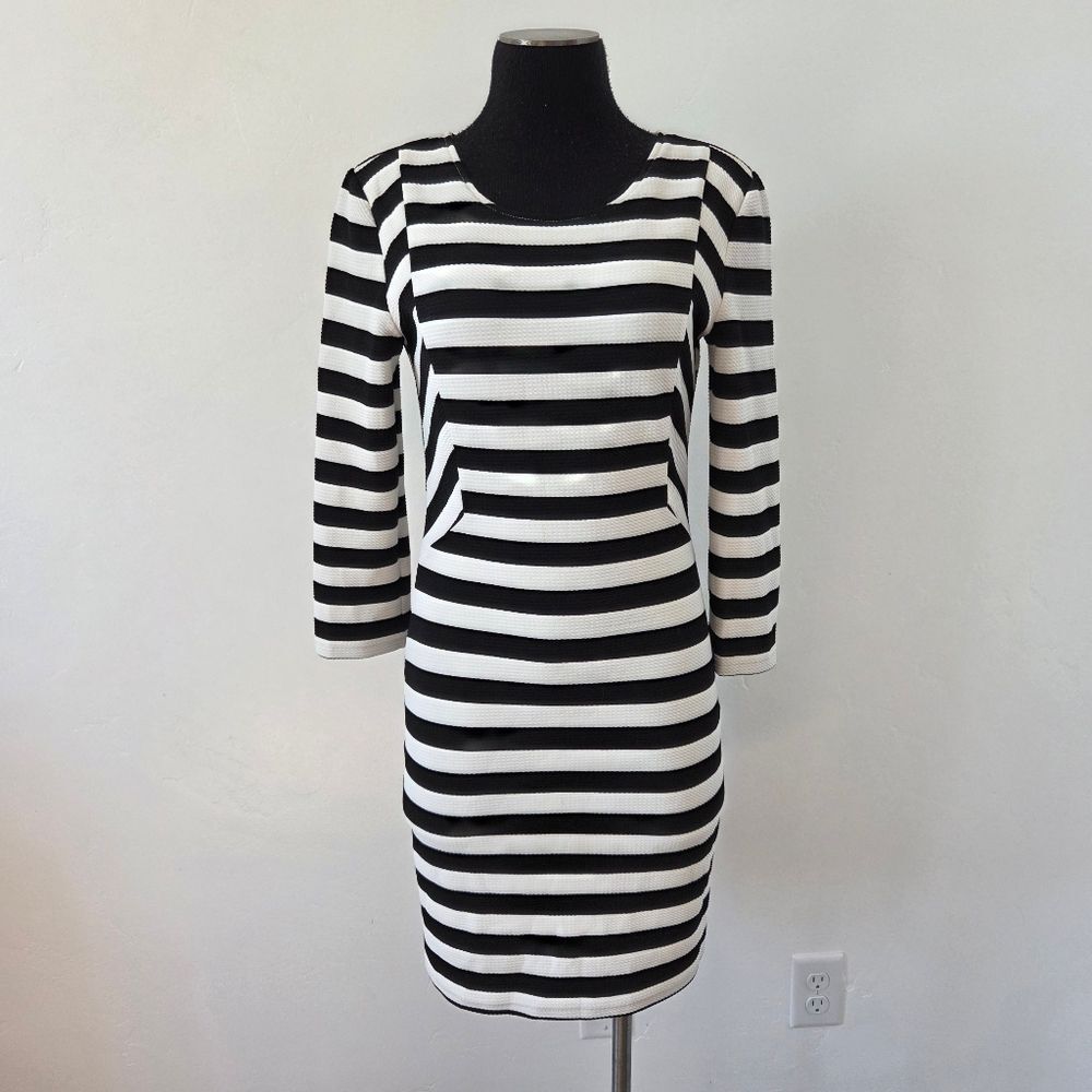 Miss Love Striped Bodycon Dress Black White Office Career Work Teacher Medium